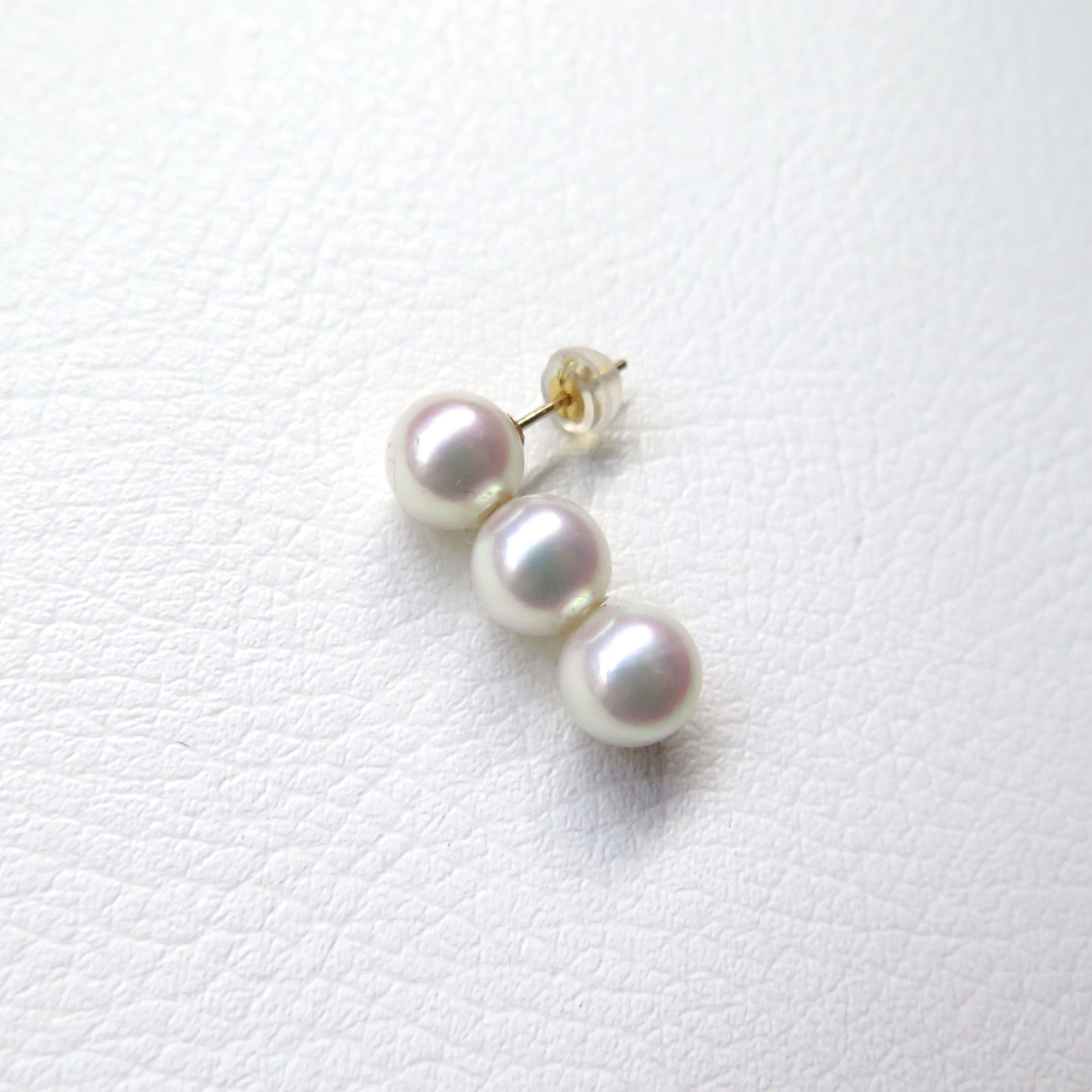 18K - 縦 3 pearl ピアス- Akoya 7.5mm – MANORIE