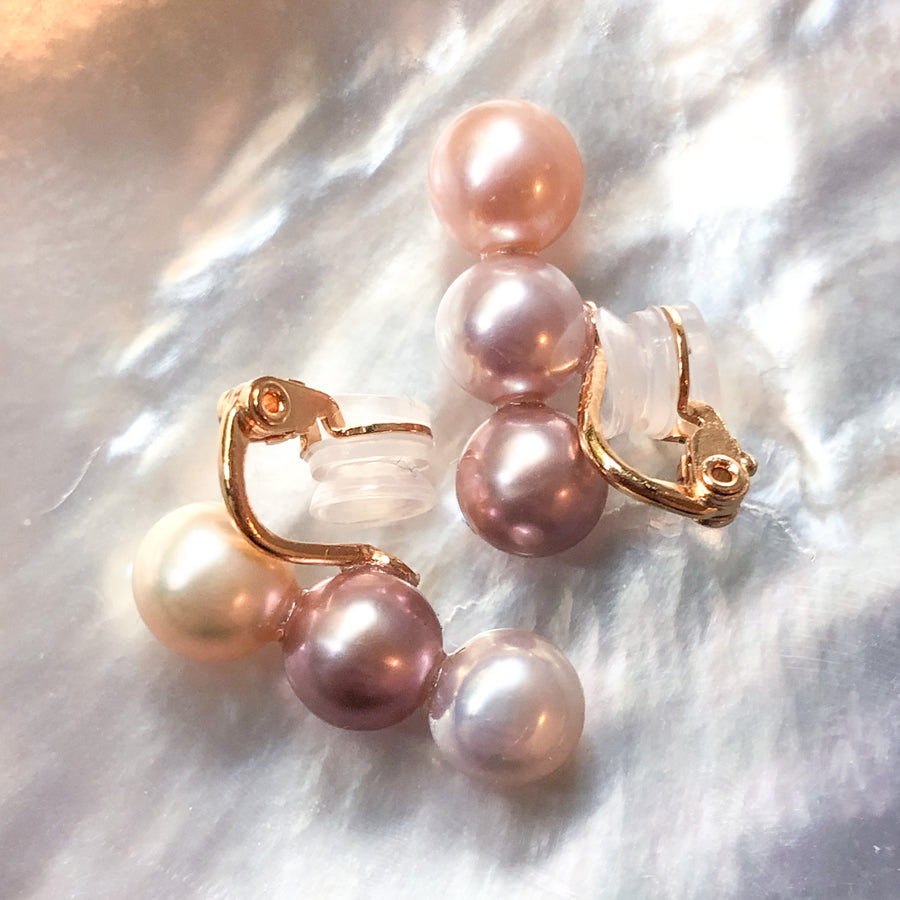Silver - 3 pearl ear crips - Pink