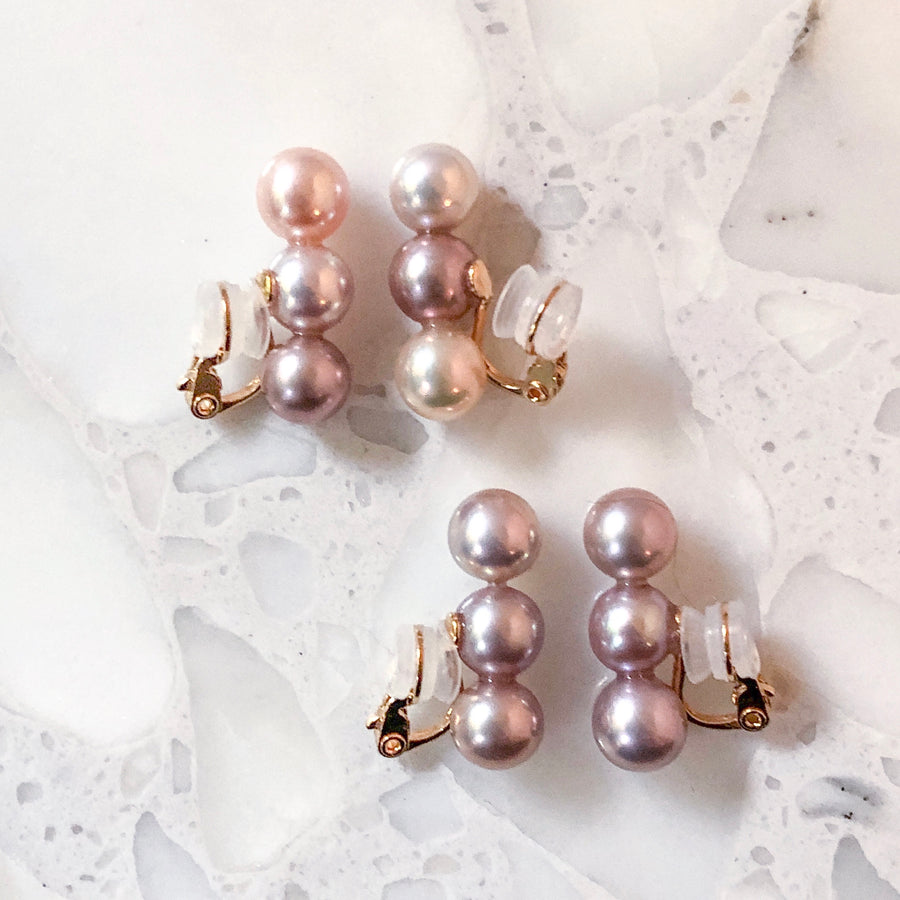 Silver - 3 pearl ear crips - Pink