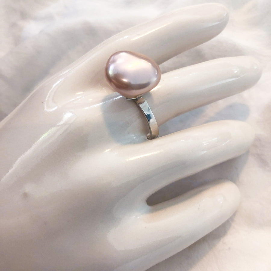 Silver - Free size ring - Pink
